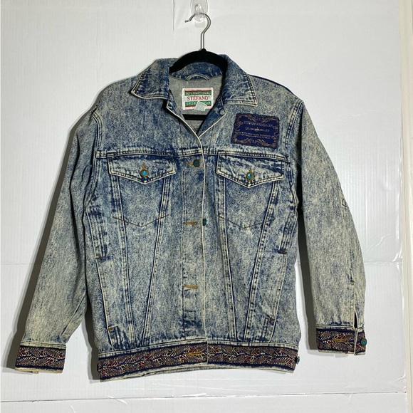 International Stefano, sportswear jean jacket size large acid wash blue - Picture 3 of 6